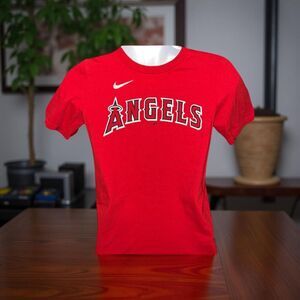 Youth Nike Mike Trout Red Los Angeles Angels Home Player Name & Number T-Shirt M